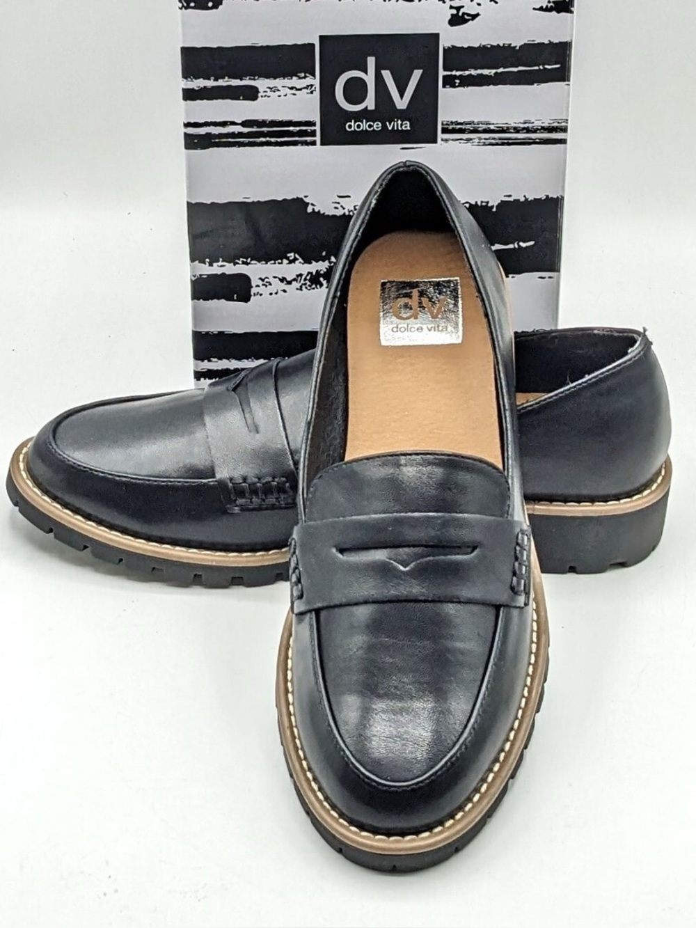 NIB Dolce Vita Black Lug Sole Penny Slip-On Loafers